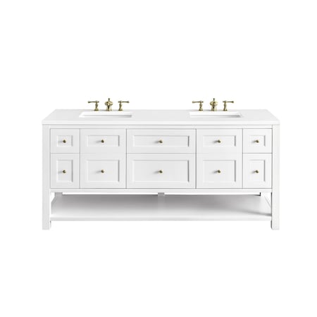 James Martin Vanities Breckenridge 72in Double Vanity, Bright White w/ 3 CM White Zeus Top 330-V72-BW-3WZ